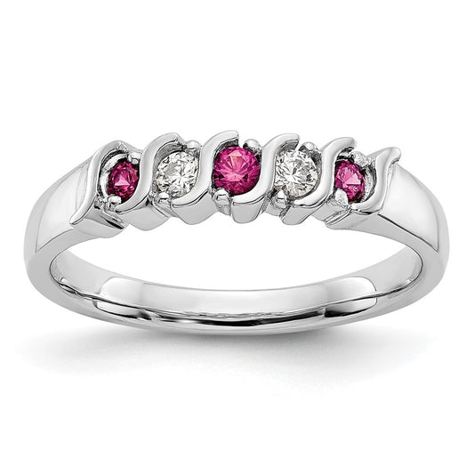 Solid 14k White Gold Simulated CZ w/Simulated Ruby Band