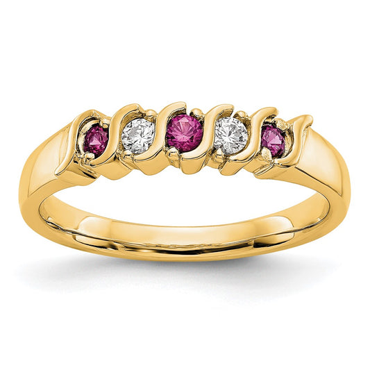 Solid 14k Yellow Gold Simulated CZ w/Simulated Ruby Band