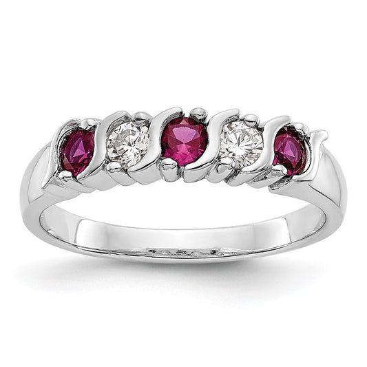 Solid 14k White Gold Simulated CZ w/Simulated Ruby Band