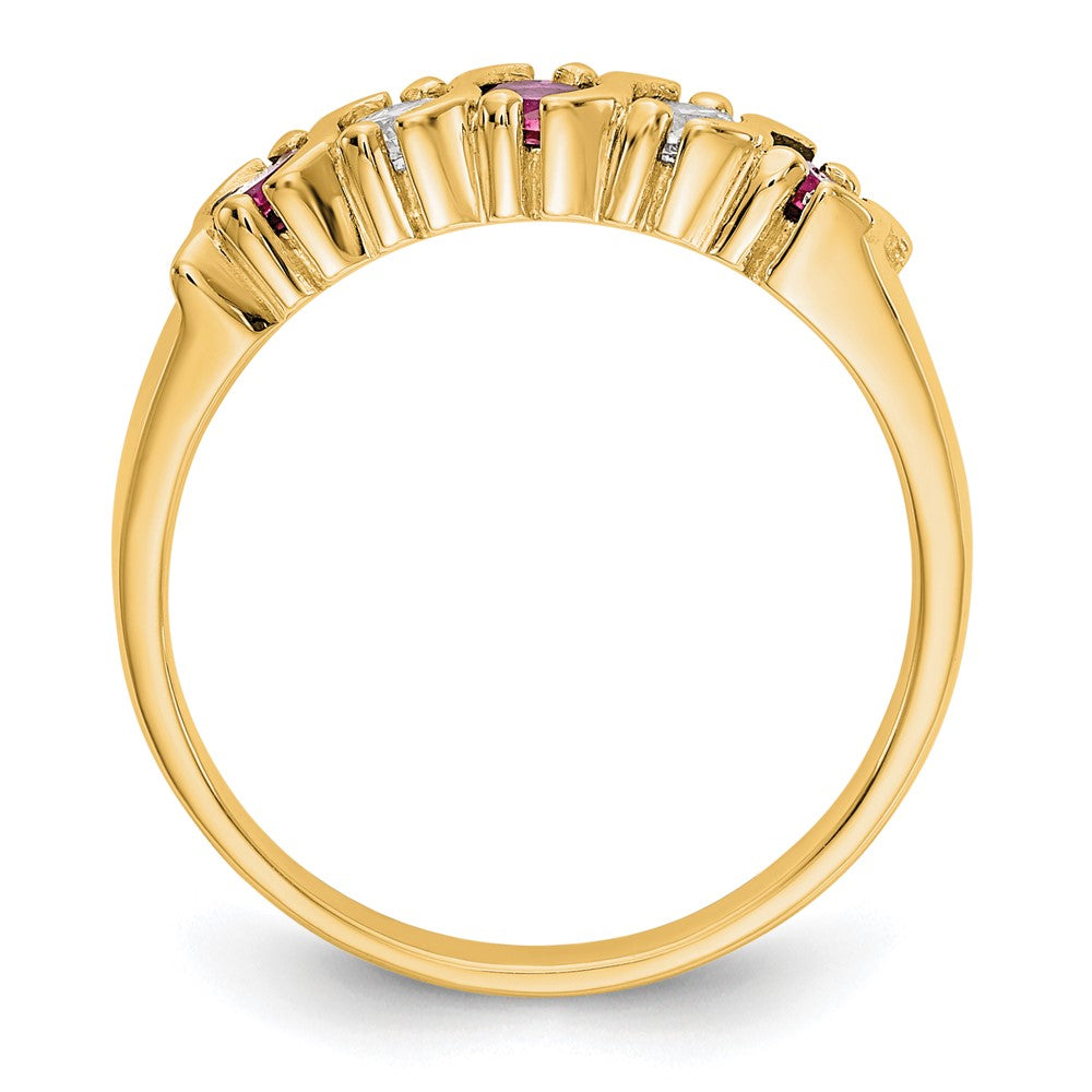 Solid 14k Yellow Gold Simulated CZ w/Simulated Ruby Band