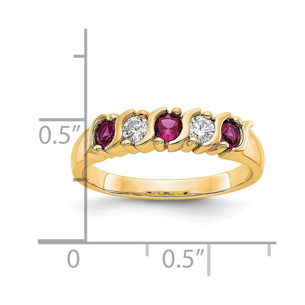 Solid 14k Yellow Gold Simulated CZ w/Simulated Ruby Band