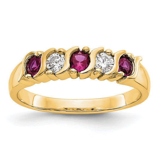 Solid 14k Yellow Gold Simulated CZ w/Simulated Ruby Band