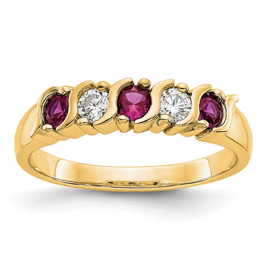 14k Yellow Gold Real Diamond w/Ruby Band