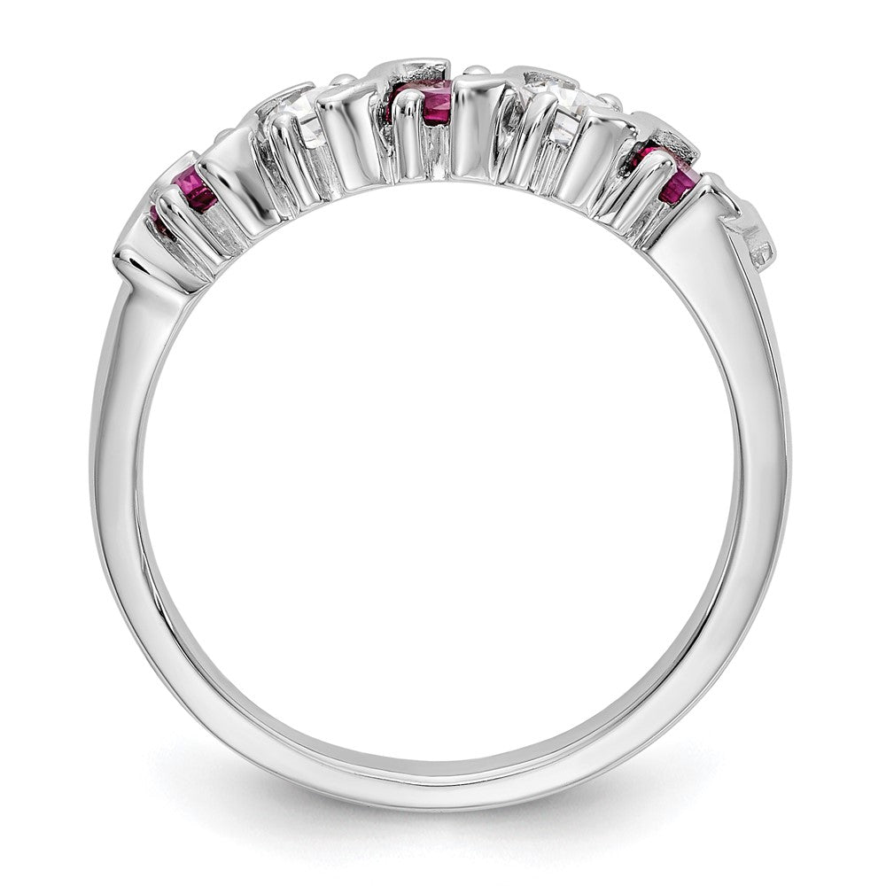 Solid 14k White Gold Simulated CZ w/Simulated Ruby Band