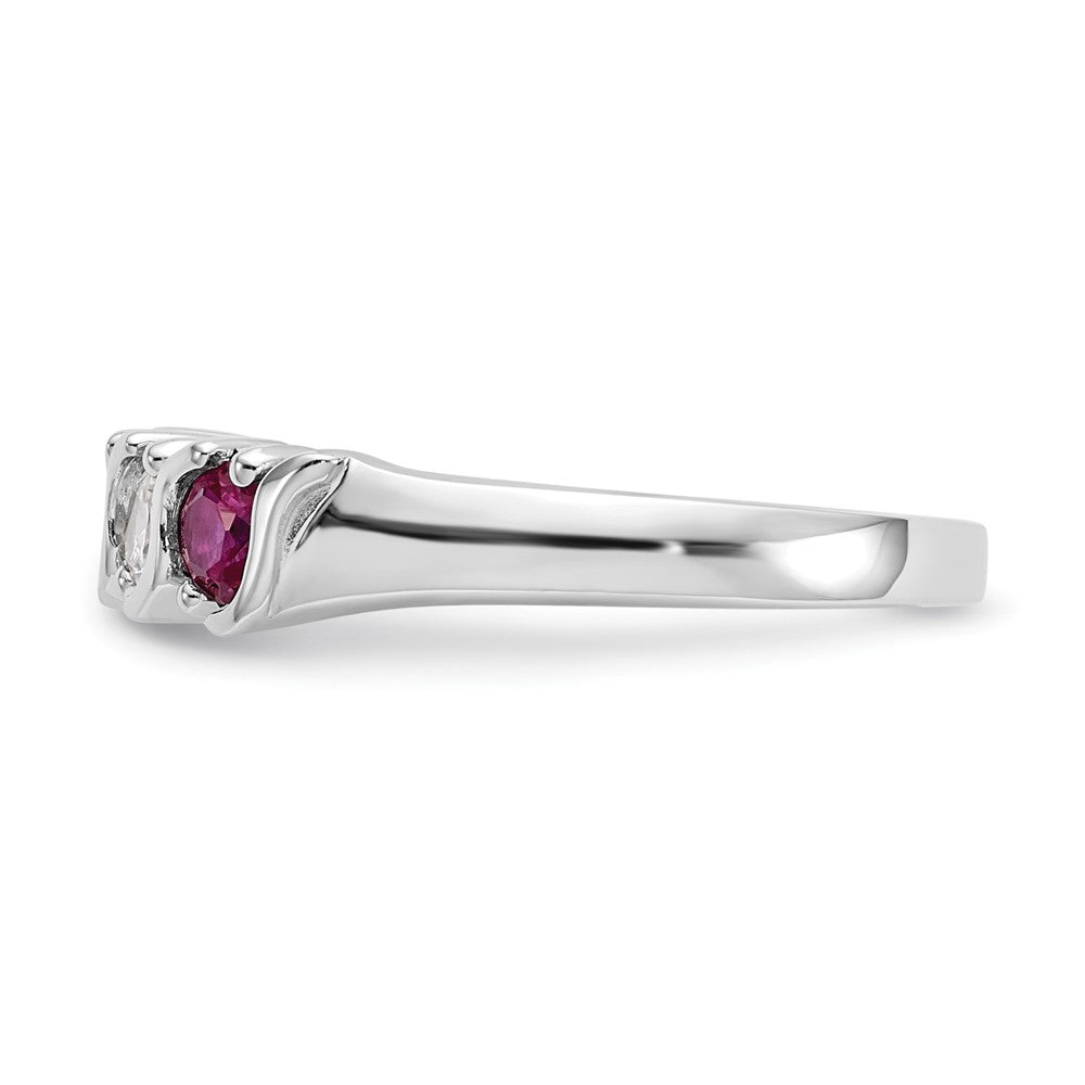 Solid 14k White Gold Simulated CZ w/Simulated Ruby Band