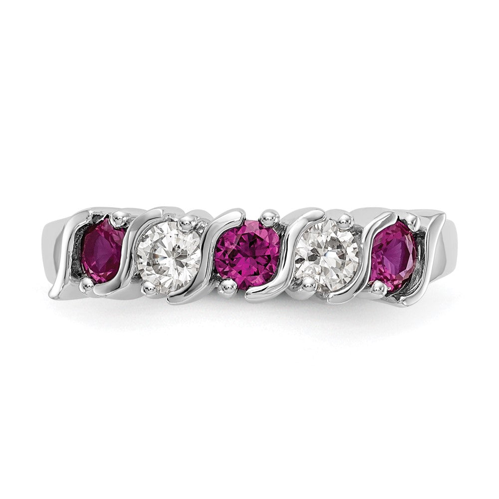 Solid 14k White Gold Simulated CZ w/Simulated Ruby Band