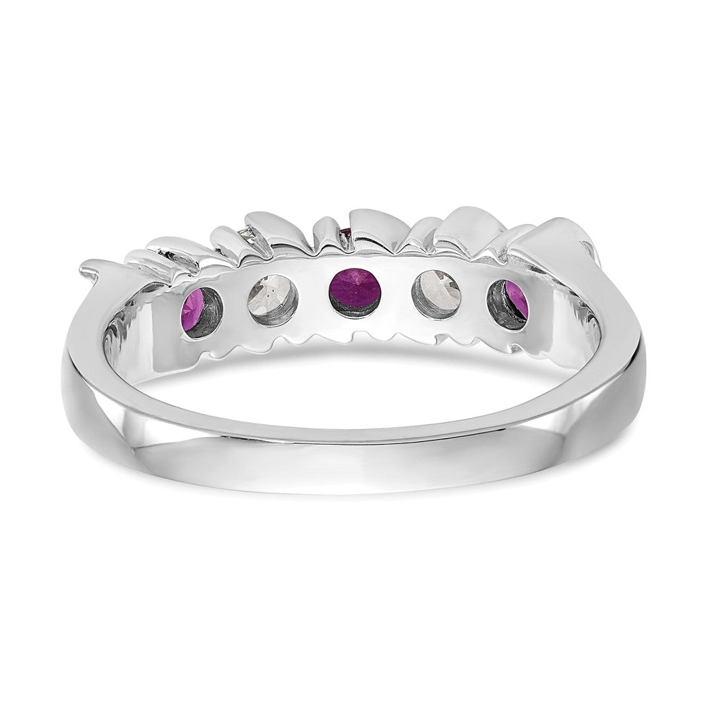 Solid 14k White Gold Simulated CZ w/Simulated Ruby Band