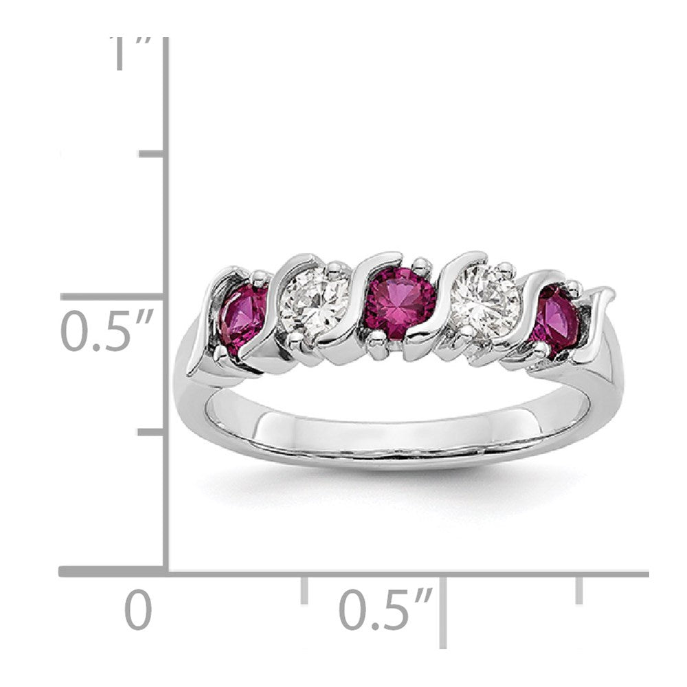 Solid 14k White Gold Simulated CZ w/Simulated Ruby Band