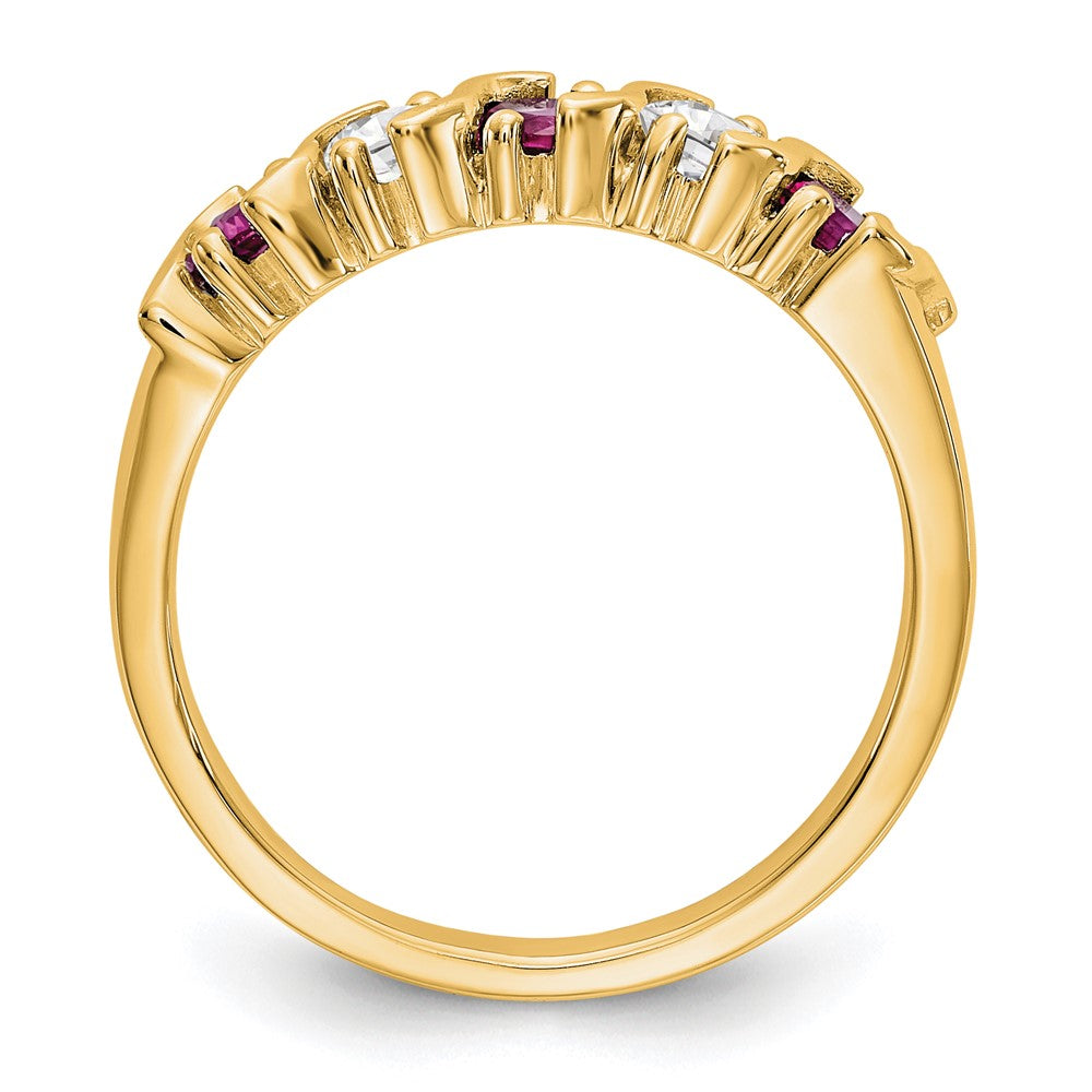 Solid 14k Yellow Gold Simulated CZ w/Simulated Ruby Band