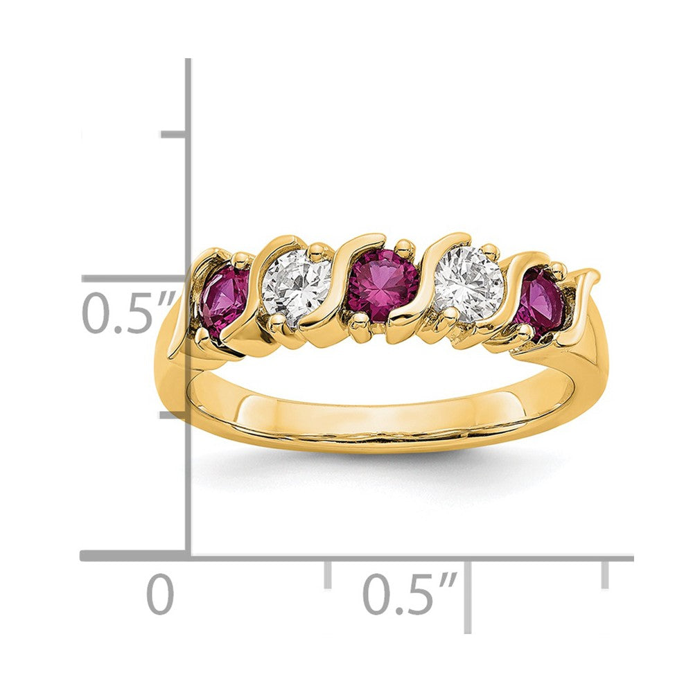 Solid 14k Yellow Gold Simulated CZ w/Simulated Ruby Band