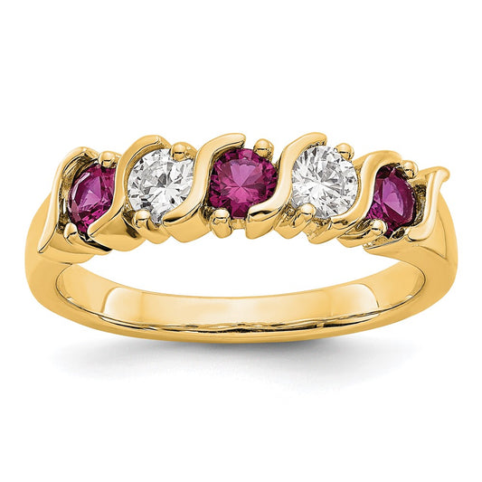 Solid 14k Yellow Gold Simulated CZ w/Simulated Ruby Band