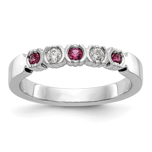 Solid 14k White Gold Simulated CZ w/Simulated Ruby Band