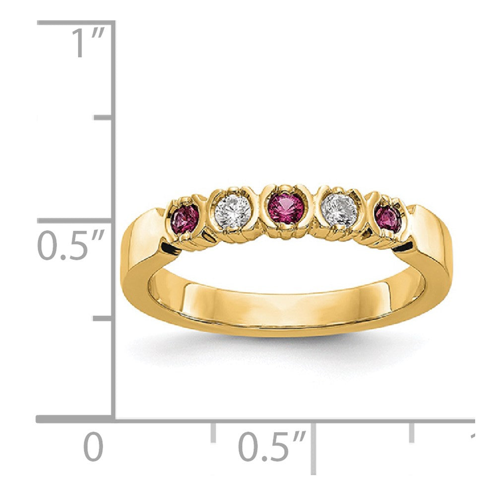 Solid 14k Yellow Gold Simulated CZ w/Simulated Ruby Band