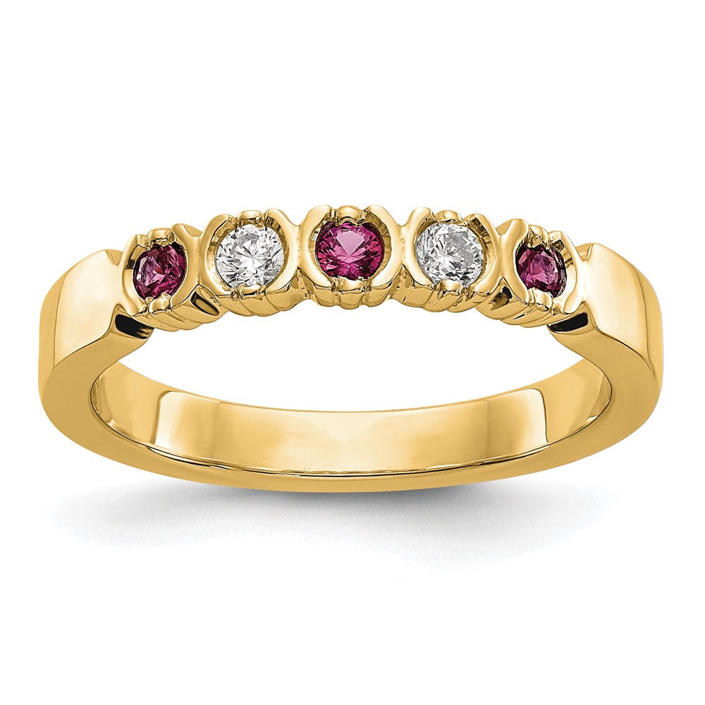 Solid 14k Yellow Gold Simulated CZ w/Simulated Ruby Band