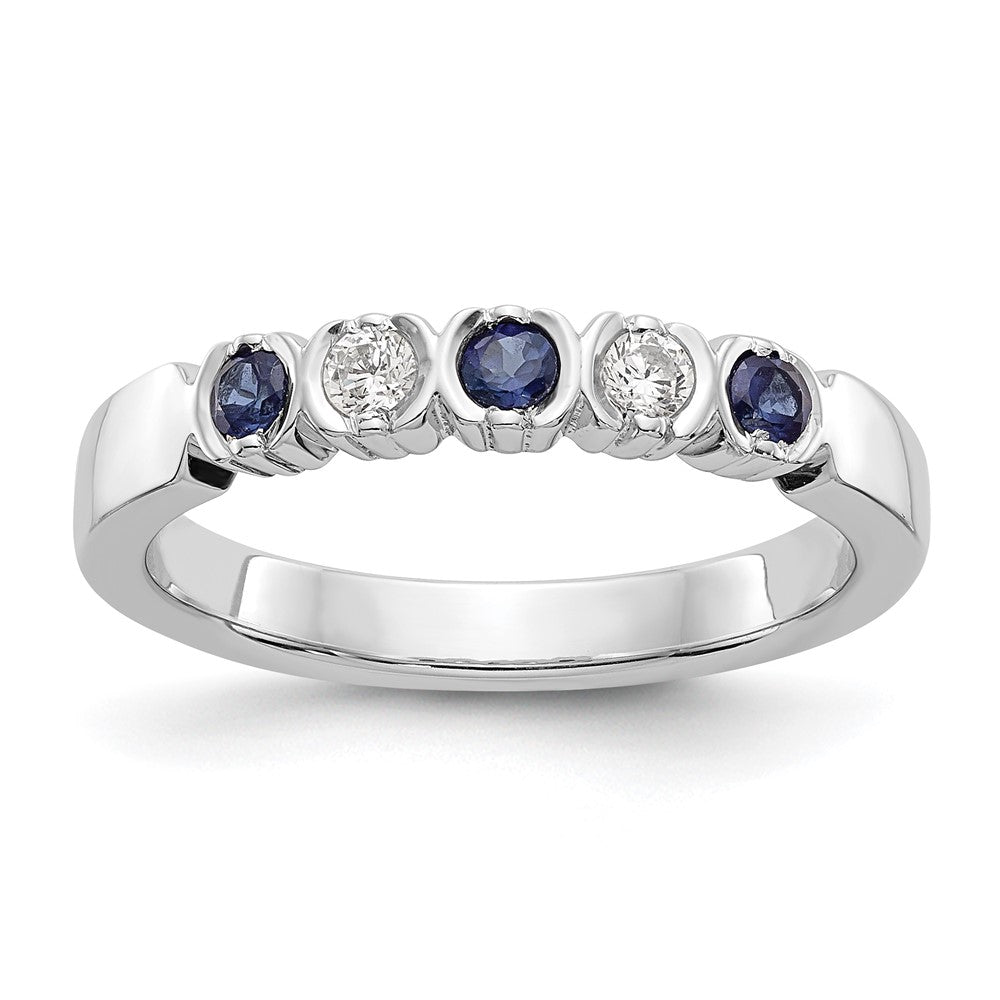 14k White Gold Real Diamond w/Sapphire Band