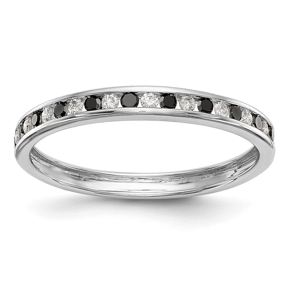 14K White Gold Black & White Real Diamond Band