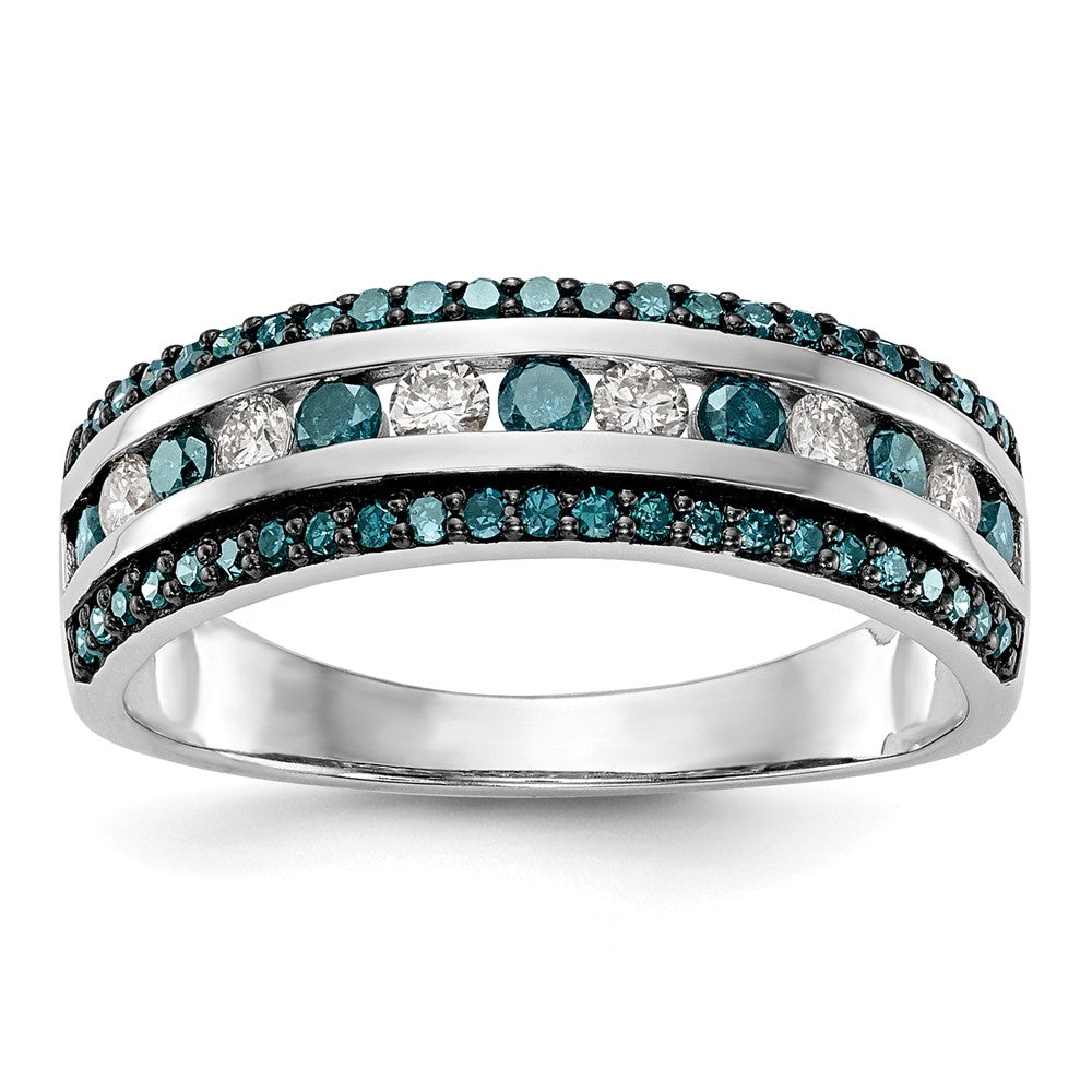 14k White Gold Blue & White Real Diamond Band