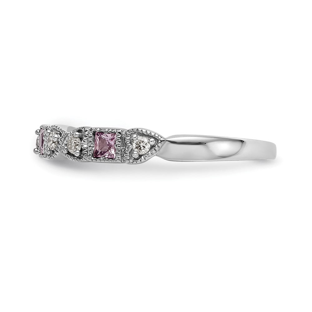 14k White Gold Real Diamond w/Pink Sapphire Band