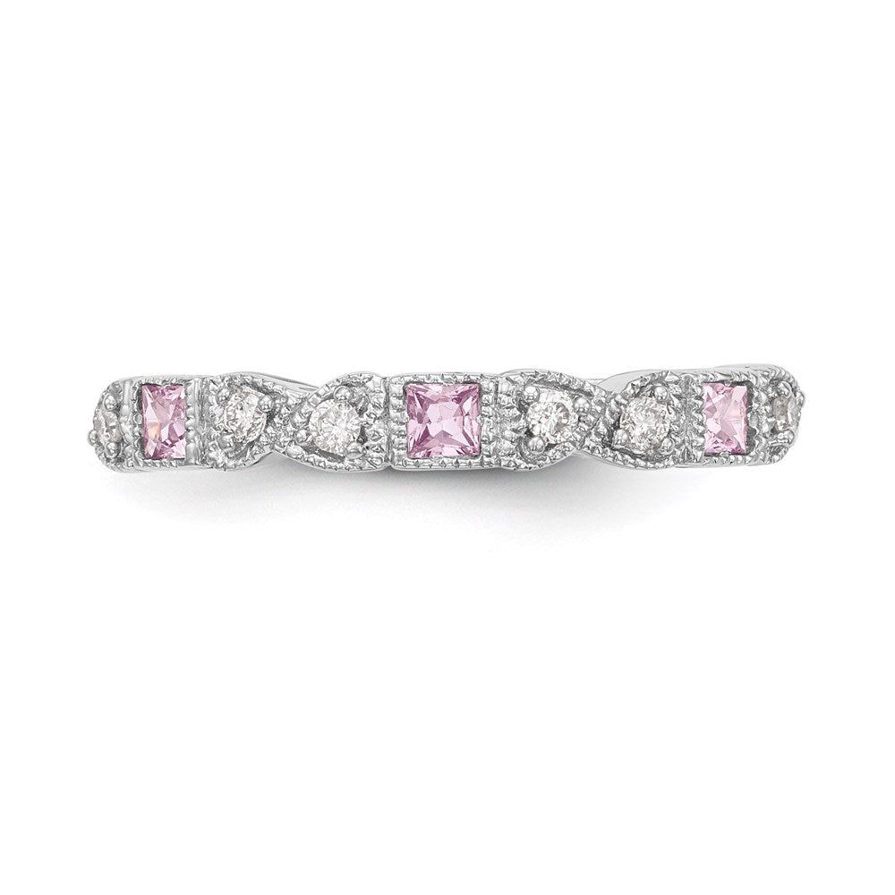 14k White Gold Real Diamond w/Pink Sapphire Band