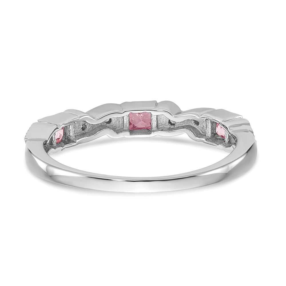 14k White Gold Real Diamond w/Pink Sapphire Band