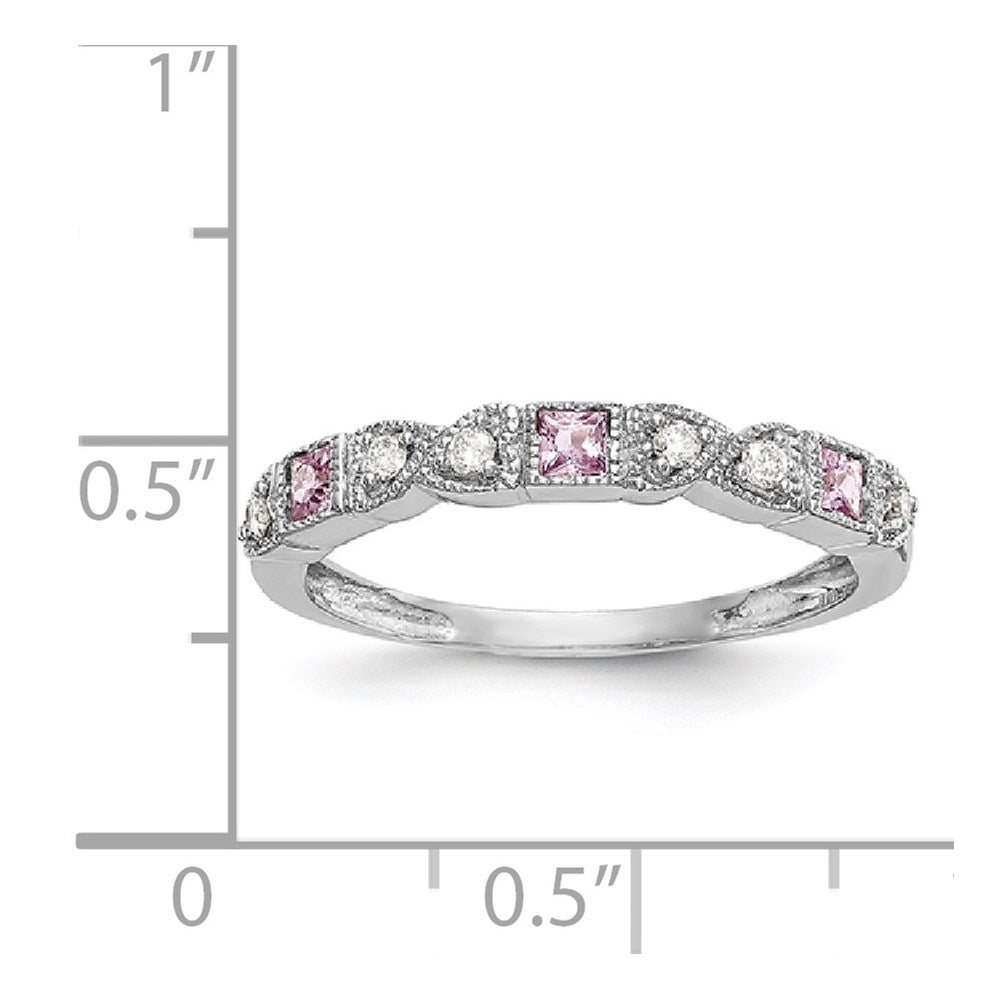 14k White Gold Real Diamond w/Pink Sapphire Band