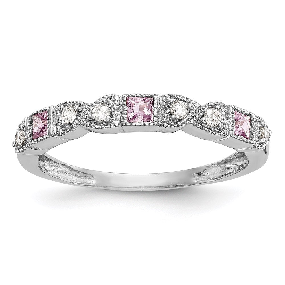 14k White Gold Real Diamond w/Pink Sapphire Band