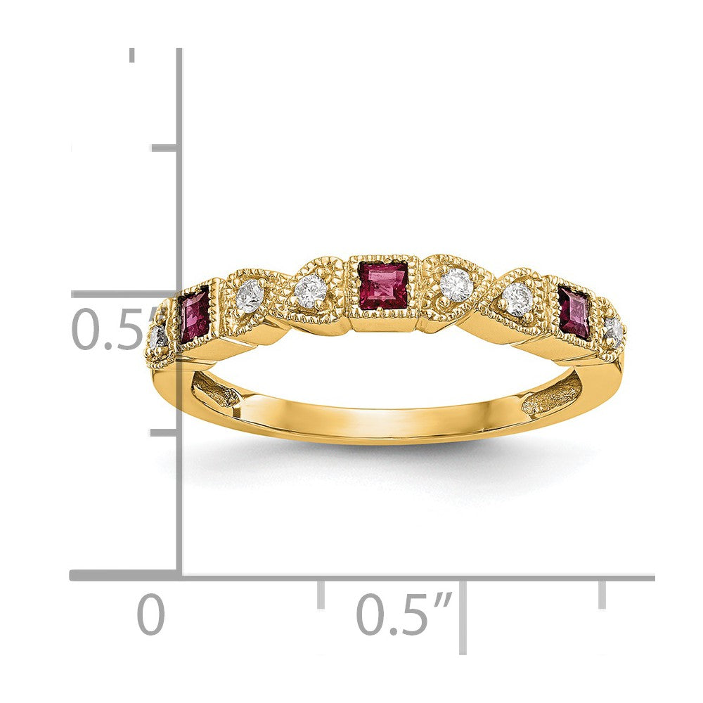 14k Yellow Gold Real Diamond w/Ruby Band