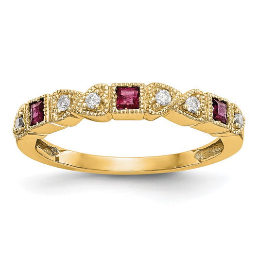 14k Yellow Gold Real Diamond w/Ruby Band