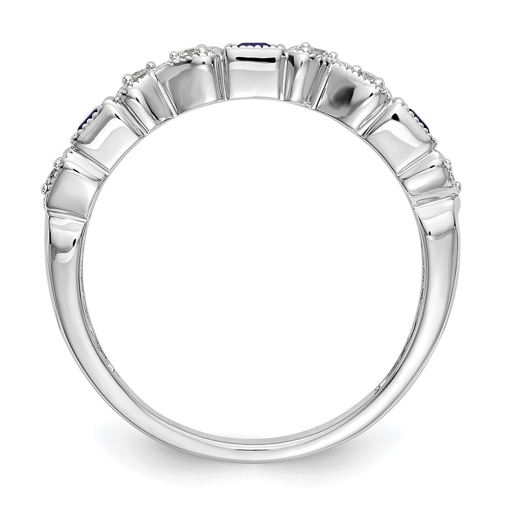 14k White Gold Real Diamond w/Sapphire Band