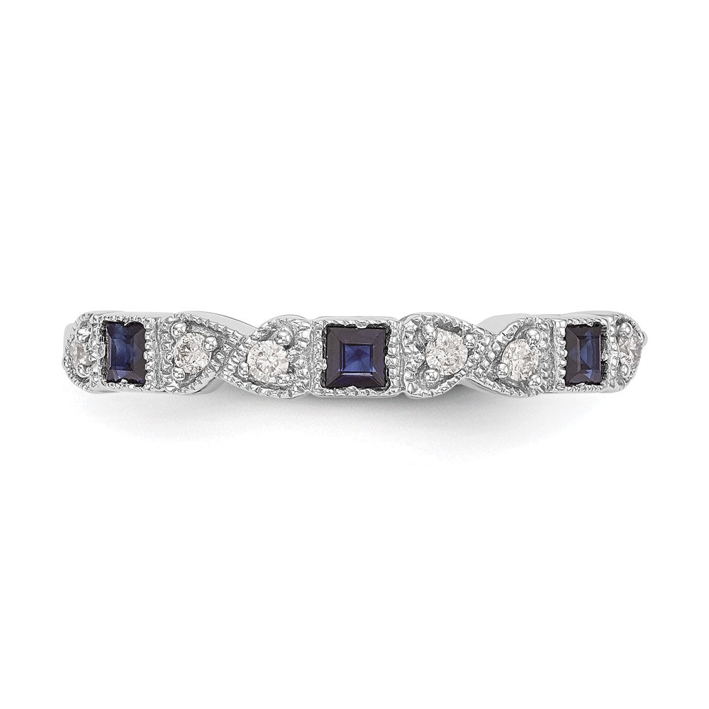 14k White Gold Real Diamond w/Sapphire Band