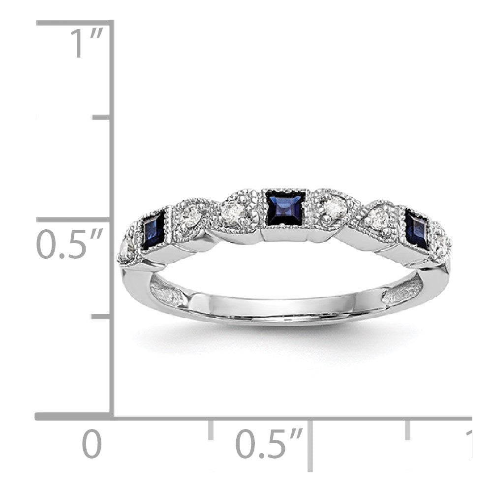 14k White Gold Real Diamond w/Sapphire Band