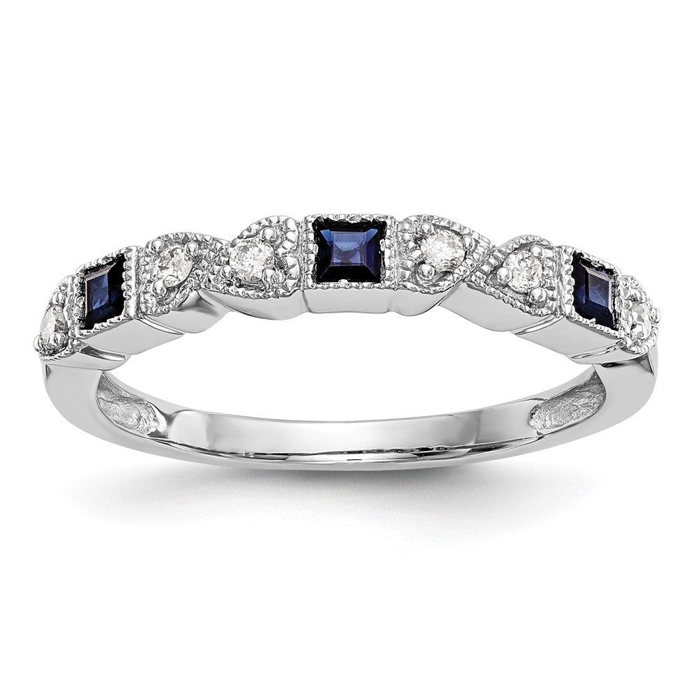 14k White Gold Real Diamond w/Sapphire Band