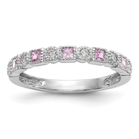 14k White Gold Real Diamond w/Pink Sapphire Band