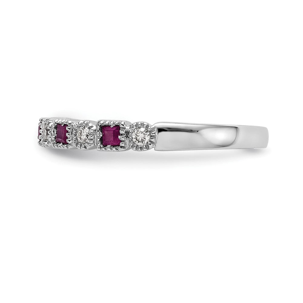 14k White Gold Real Diamond w/Ruby Band