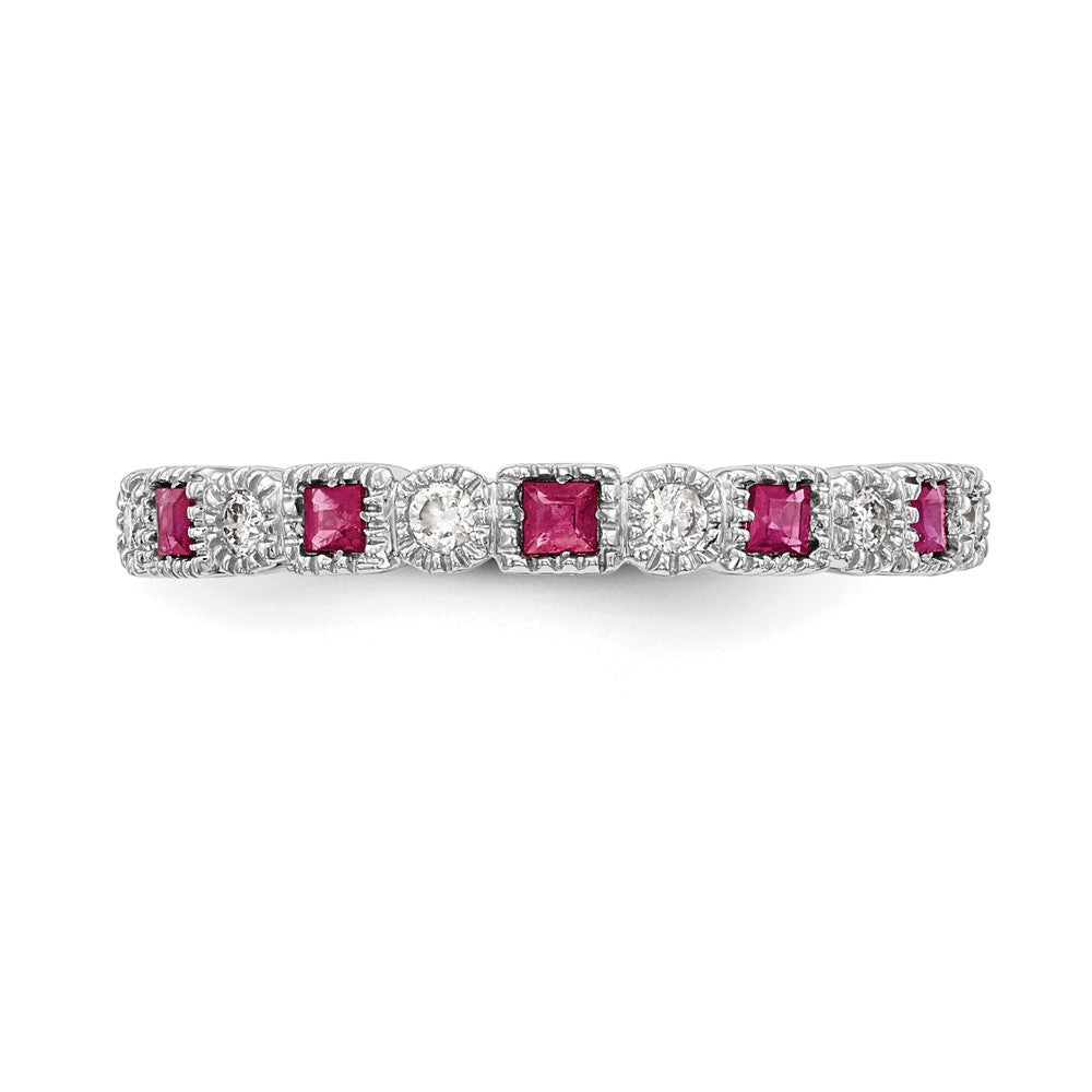 14k White Gold Real Diamond w/Ruby Band