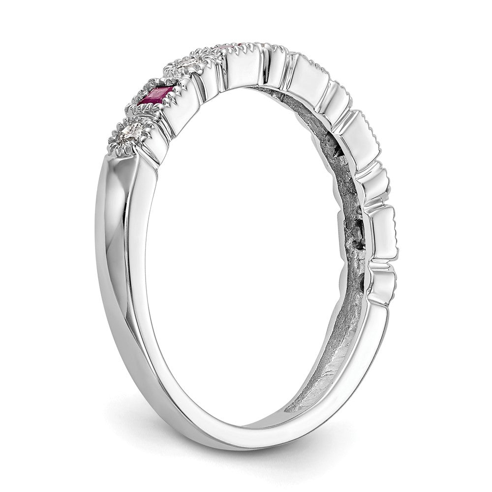 14k White Gold Real Diamond w/Ruby Band