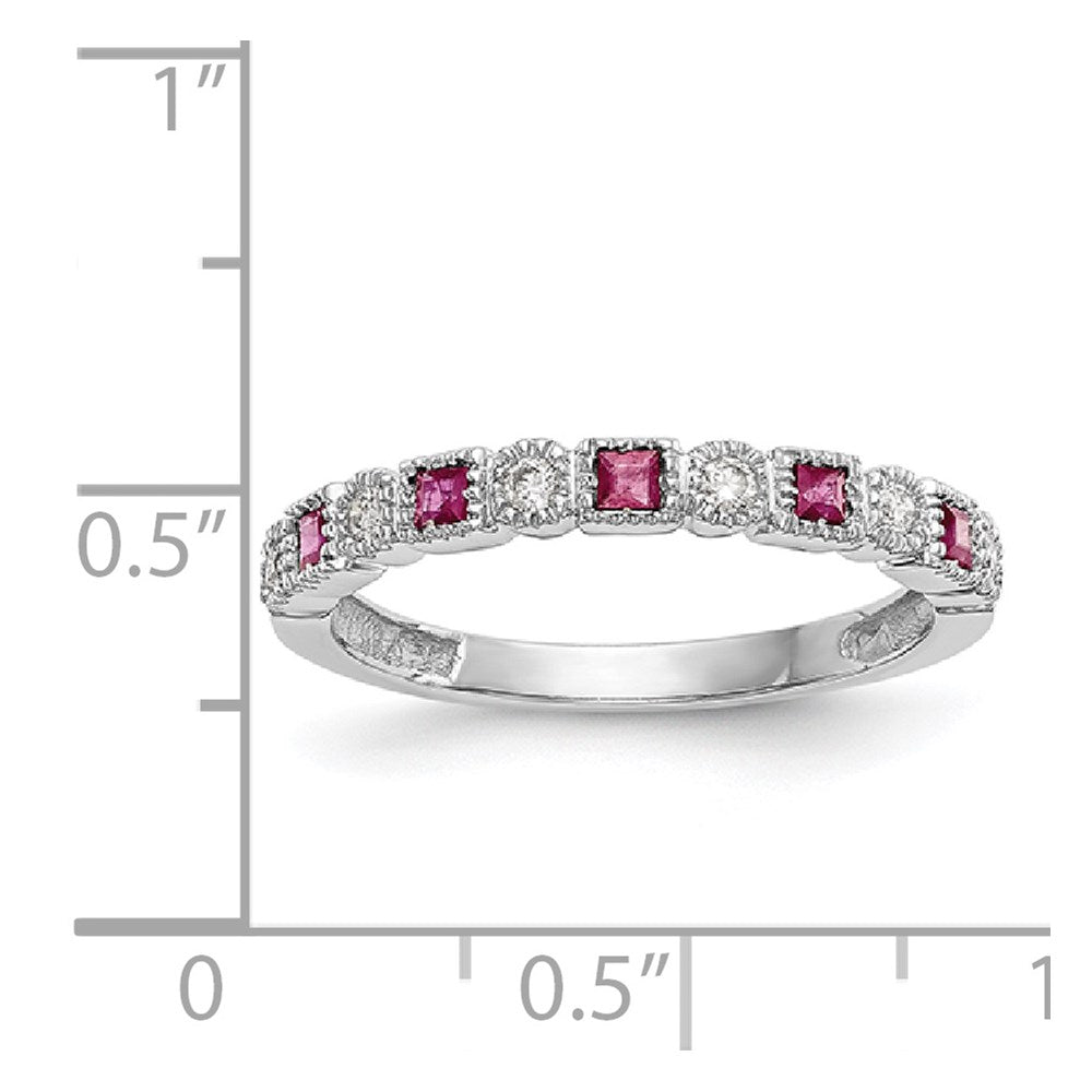 14k White Gold Real Diamond w/Ruby Band