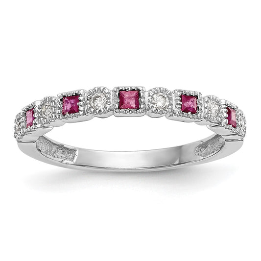 14k White Gold Real Diamond w/Ruby Band