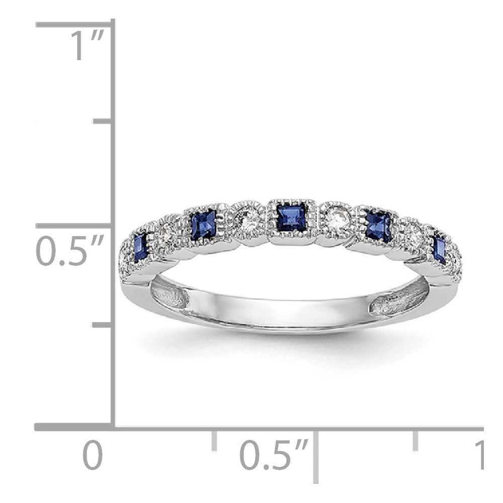 14k White Gold Real Diamond w/Sapphire Band