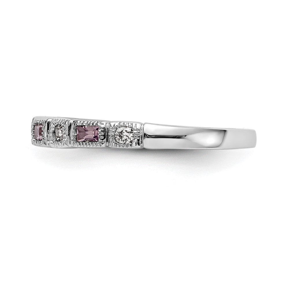 14k White Gold 1/10 carat Diamond and Pink Sapphire Complete Band