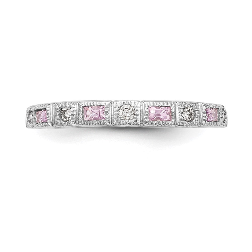 14k White Gold 1/10 carat Diamond and Pink Sapphire Complete Band