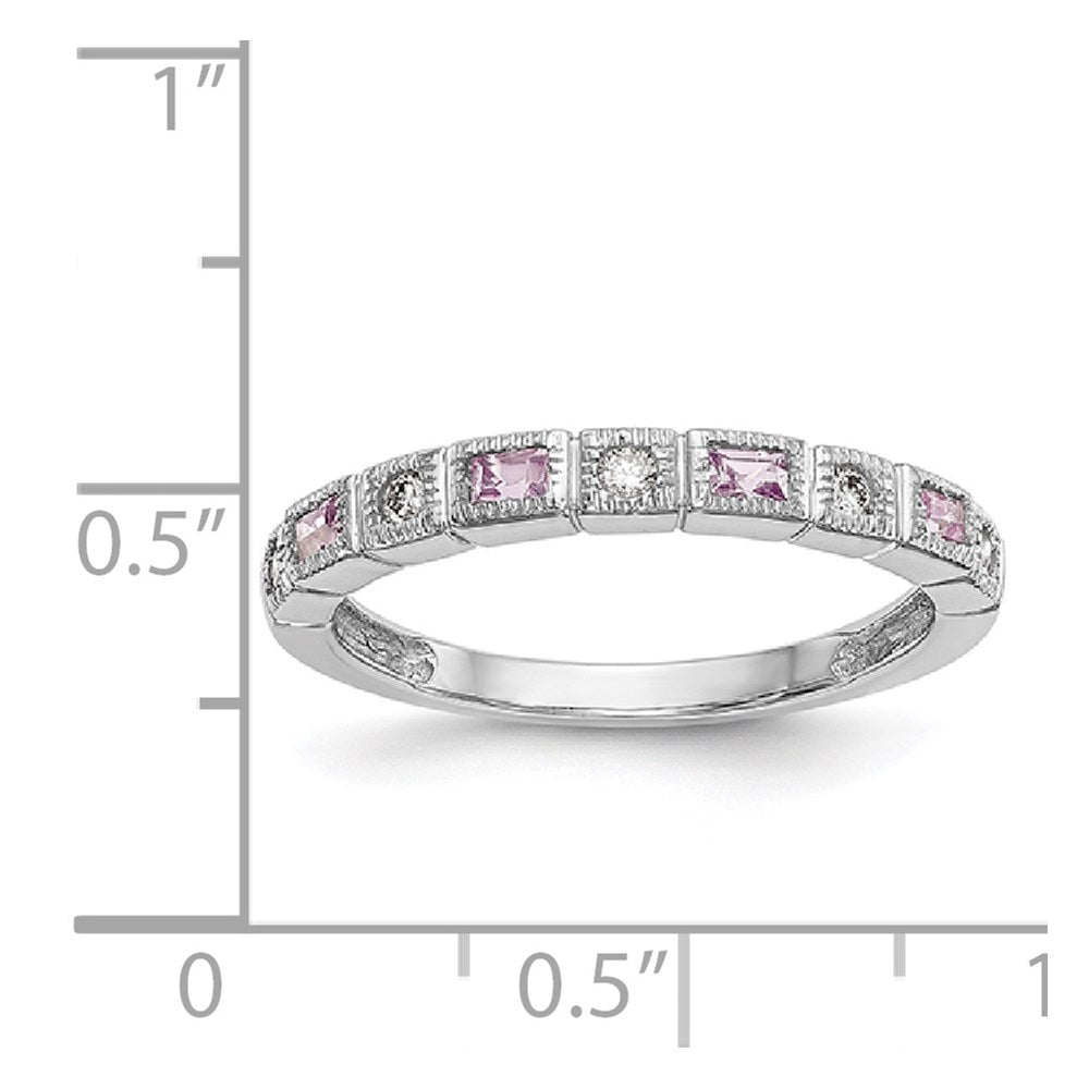 14k White Gold 1/10 carat Diamond and Pink Sapphire Complete Band