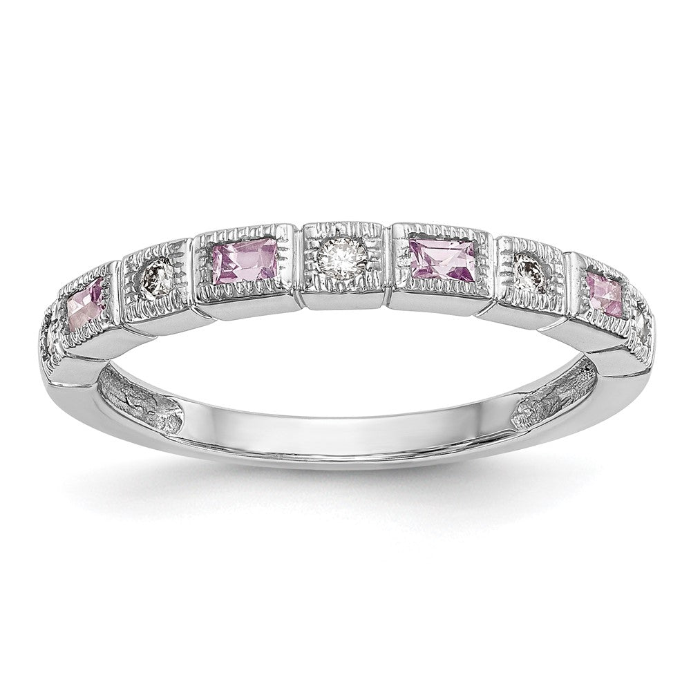 14k White Gold 1/10 carat Diamond and Pink Sapphire Complete Band