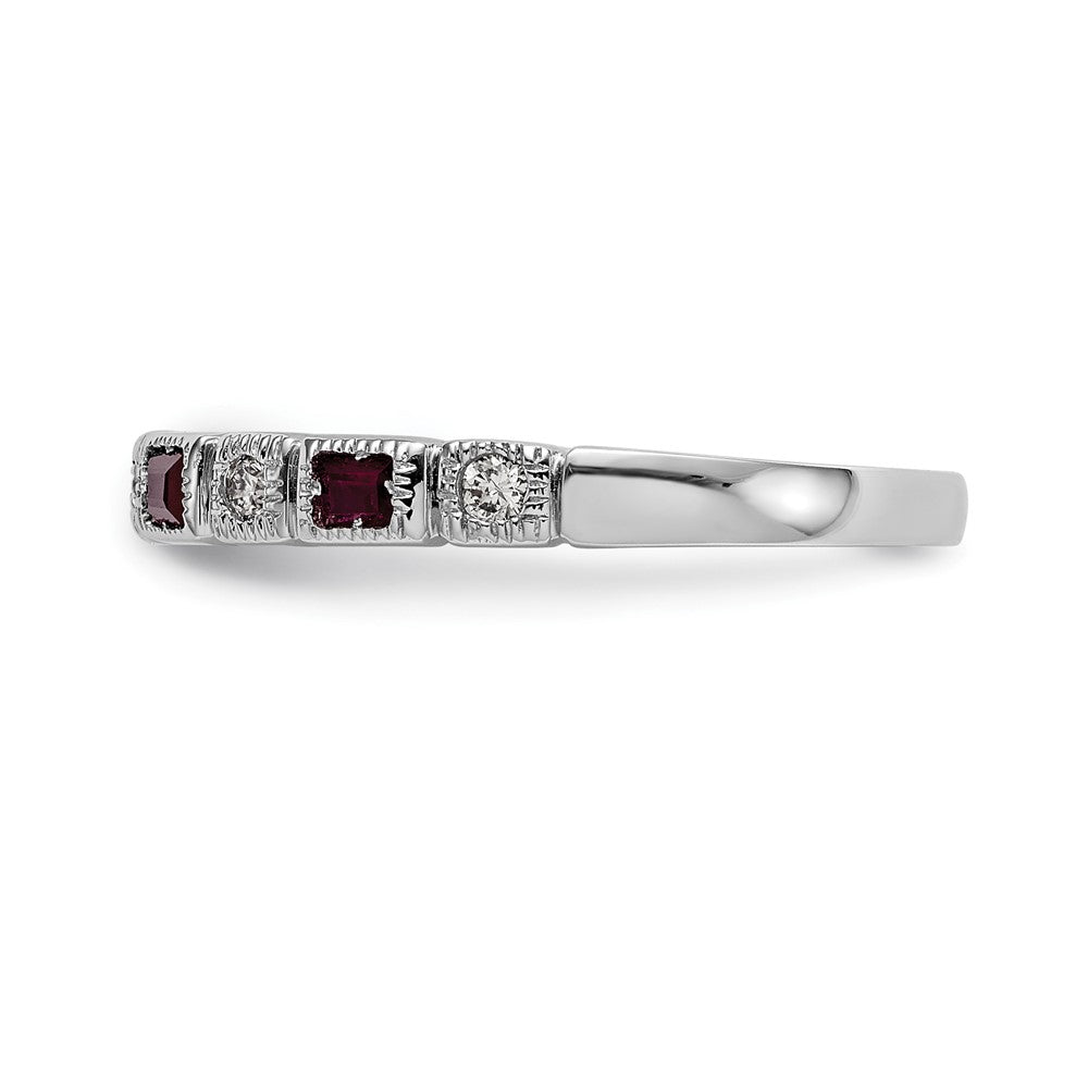 14k White Gold 1/10 carat Diamond and Ruby Complete Band