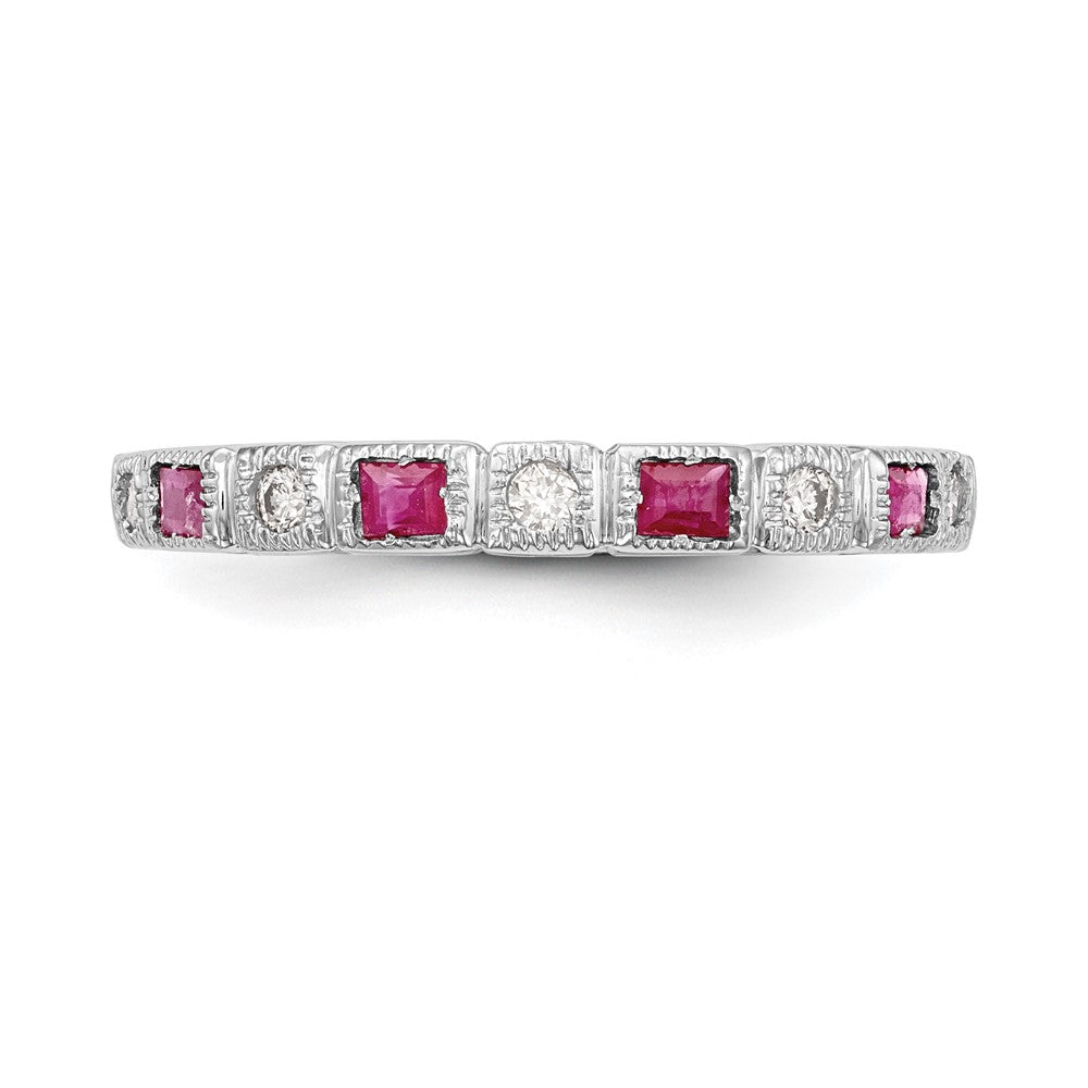 14k White Gold 1/10 carat Diamond and Ruby Complete Band