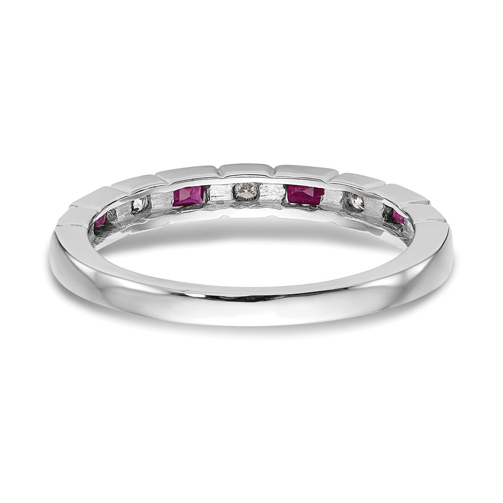 14k White Gold 1/10 carat Diamond and Ruby Complete Band