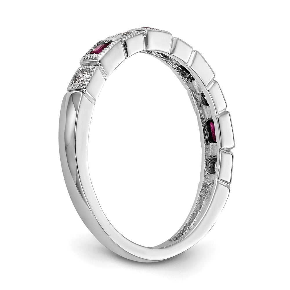 14k White Gold 1/10 carat Diamond and Ruby Complete Band