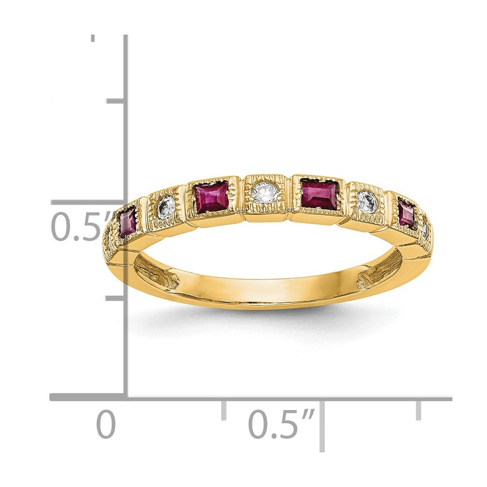 14k Yellow Gold Real Diamond w/Ruby Band