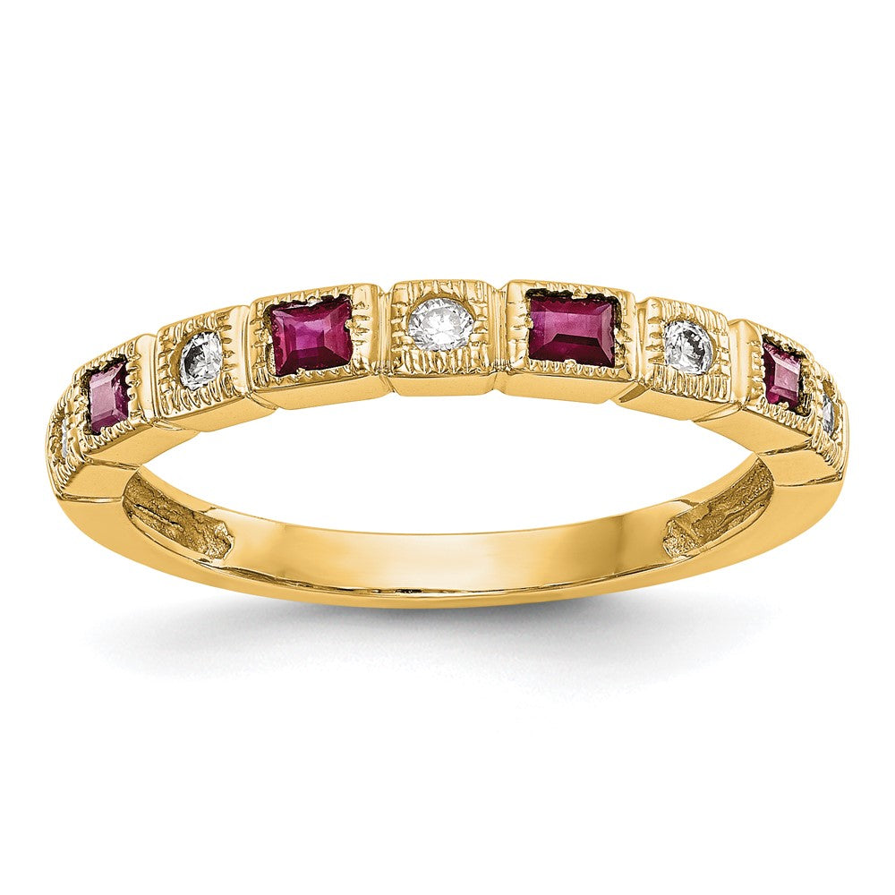 14k Yellow Gold Real Diamond w/Ruby Band