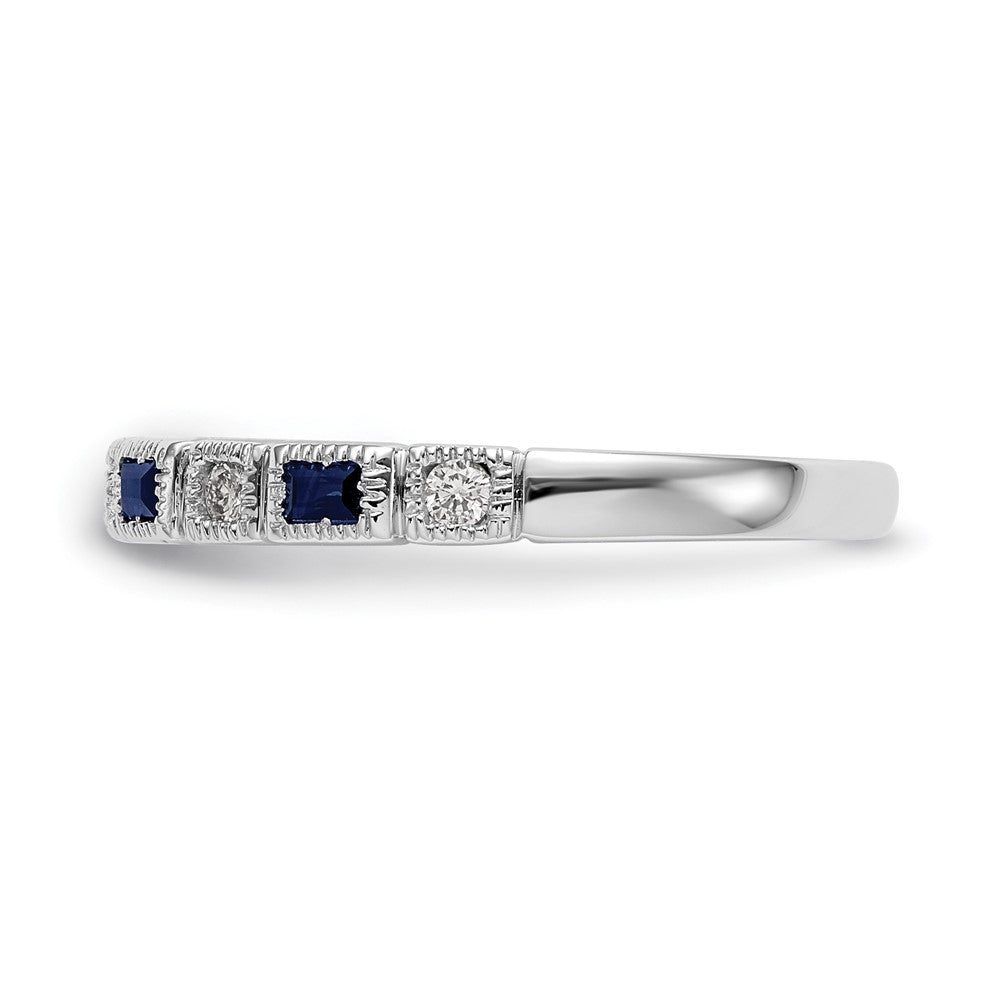 14k White Gold 1/10 carat Diamond and Blue Sapphire Complete Band